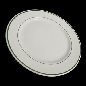 Iroquois China Green Band Dinner Plates Set of 2 White Coupe 9 Inch Vintage